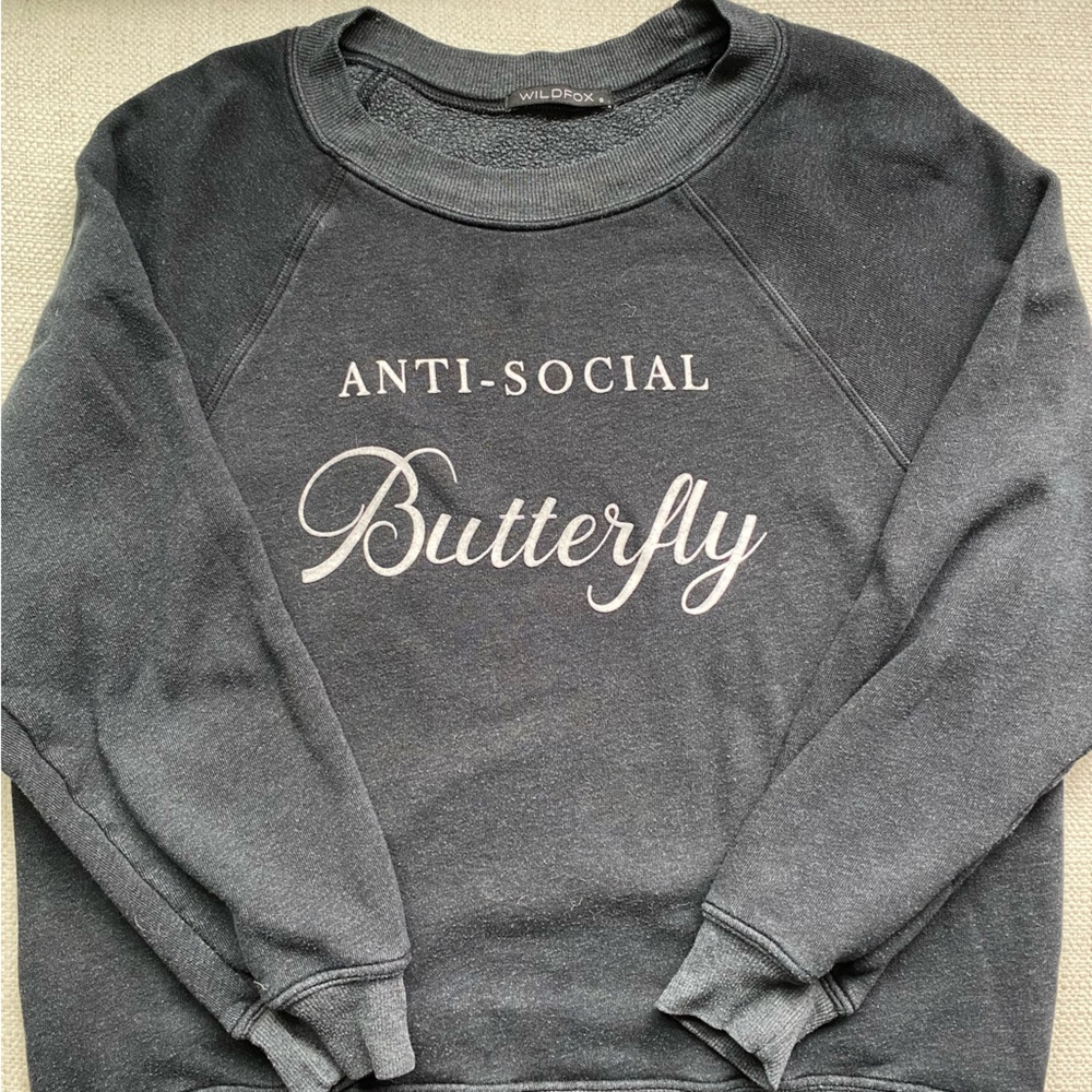 Wildfox Black Anti-Social Butterfly Crewneck Sweatshirt Small